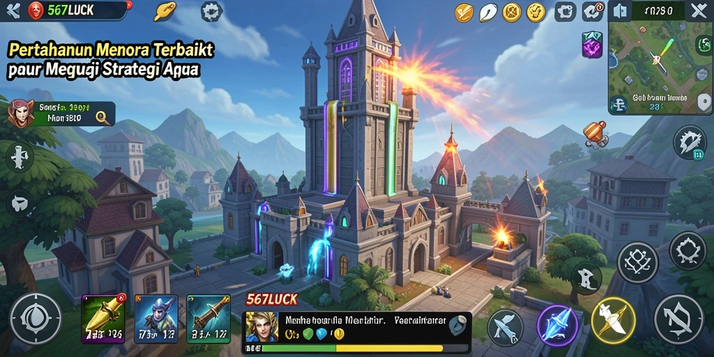 Tampilan gameplay <strong>567LUCK</strong> yang mendebarkan dengan berbagai menara yang strategis.