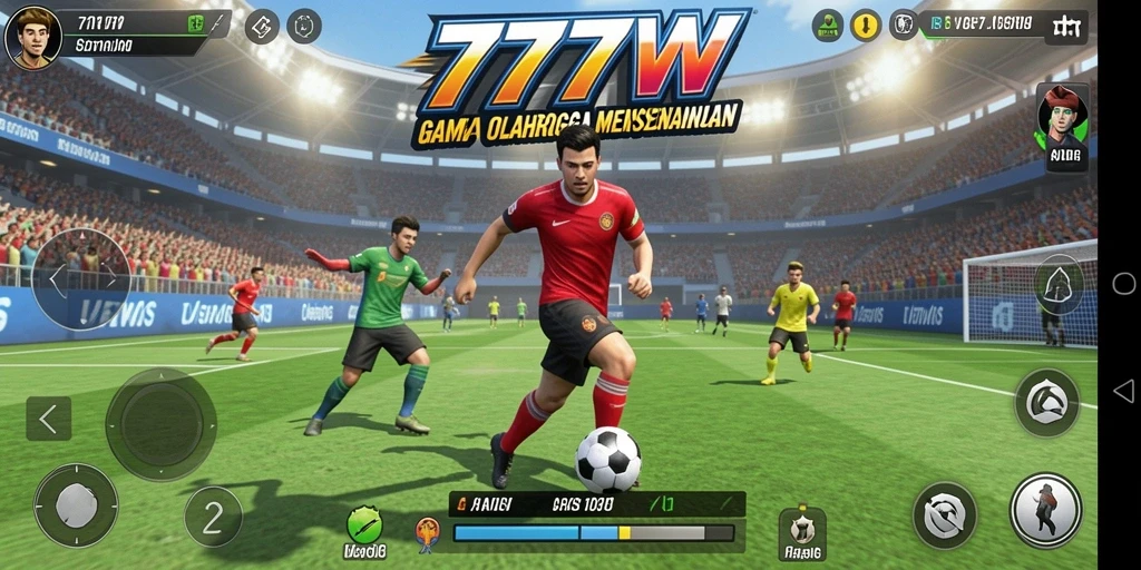 Tampilan gameplay seru dari 7777W yang menampilkan berbagai cabang olahraga.