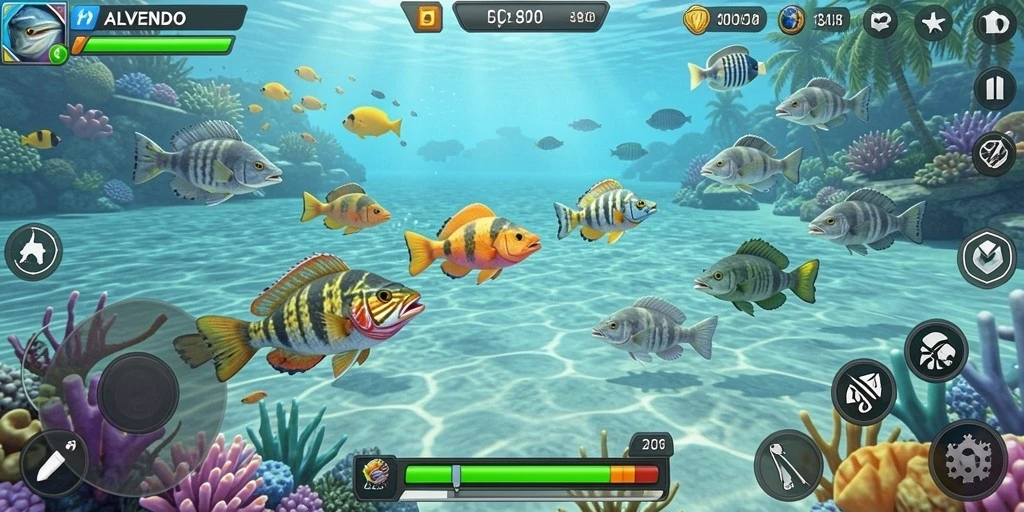 Tampilan gameplay ALVENDO yang seru dengan berburu ikan.