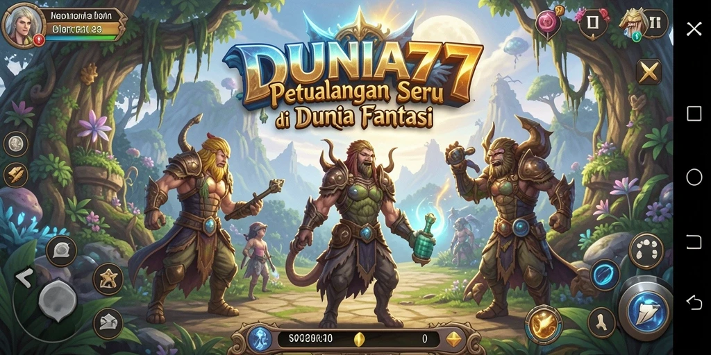 Screenshot utama DUNIA77 menampilkan aksi petualangan yang mendebarkan.