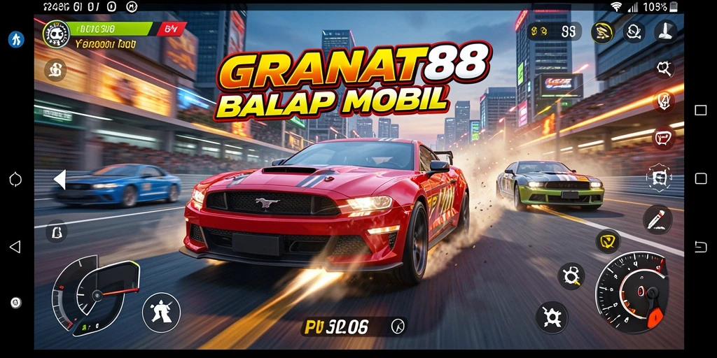 Screenshot gameplay GRANAT88 yang menunjukkan aksi balap yang mendebarkan.