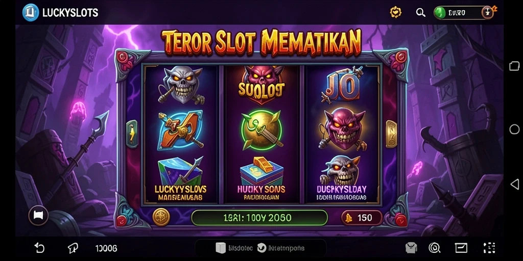 Screenshot gameplay LUCKYSLOTS menampilkan suasana horor yang menegangkan.