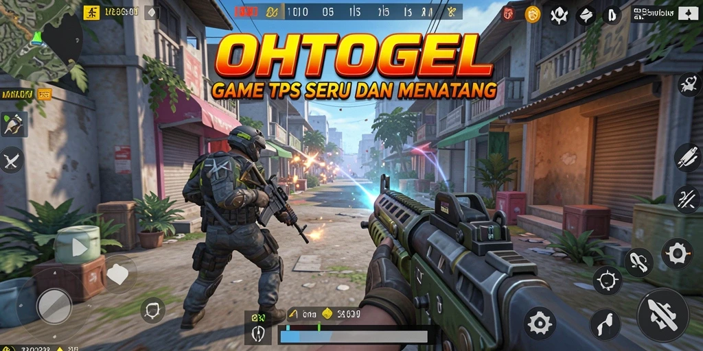 Screenshot gameplay OHTOGEL menunjukkan aksi tembak-menembak yang seru.