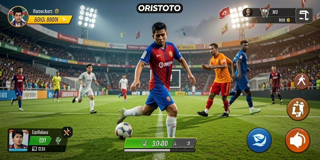 Screenshot utama ORISTOTO menampilkan aksi seru dalam permainan olahraga.