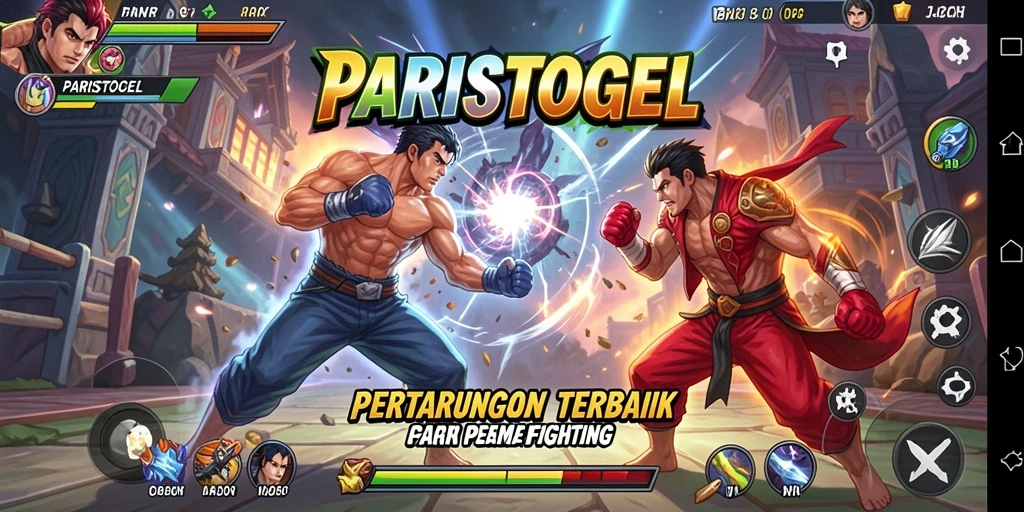 Tampilan gameplay seru di PARISTOGEL dengan karakter bertarung dinamis.