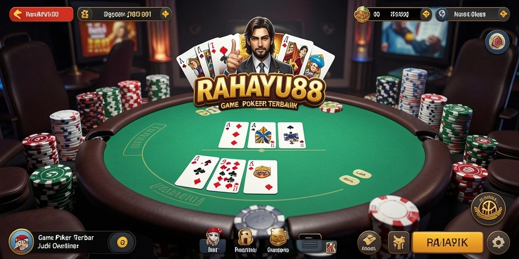 Screenshot gameplay RAHAYU88 menampilkan pemain sedang berkompetisi di meja poker.