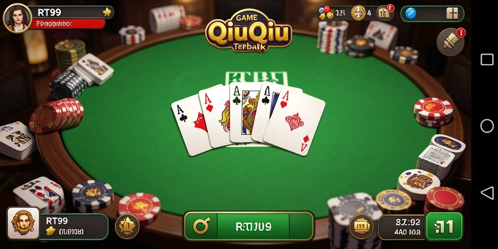 Screenshot RT99 menampilkan aksi seru permainan QiuQiu.