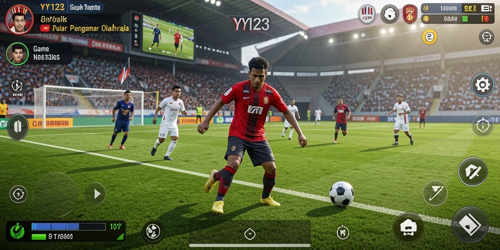 Tampilan gameplay seru dalam YY123 dengan aksi sepak bola yang mendebarkan.