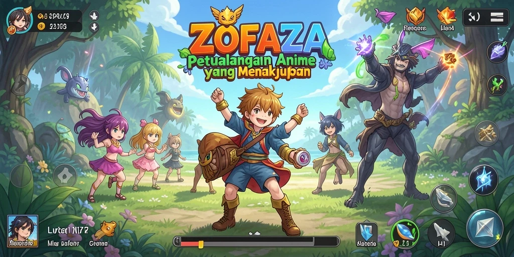Tampilan gameplay ZOFAZA yang menawan dengan karakter anime.